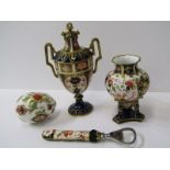 ROYAL CROWN DERBY, "Japan" pattern lidded pedestal small vase, posy vase, bottle opener & similar