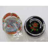 PAPERWEIGHTS, "Caithness Christmas Star" paperweight and 5 sided cut glass millefiori paperweight