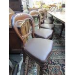 VICTORIAN DINING CHAIRS, set of 6 mahogany hoop back dining chairs with inverted baluster legs and