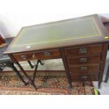 EDWARDIAN KNEEHOLE DESK, walnut leather topped desk with set of 5 short drawers, 36" width