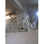 LIGHTING, attractive 8 branch cut glass light fitting with droplets, 28" dia