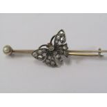 VINTAGE DIAMOND SET BUTTERFLY BROOCH, tests 9ct yellow gold, old cut diamond set butterly with