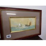 W. STEWART, signed watercolour "Fishing Boats off the coast in choppy Sea", 4.5" x 9"
