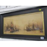 CHARLES DIXON, chromolithograph "London Docks", 10" x 23.5"