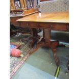 VICTORIAN MAHOGANY WORK TABLE, tapering octagonal pillar support on quadrefoil base with twin freize