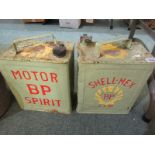 MOTORING, 2 painted metal fuel cans, "Motor BP Sprit" and "Shell-Mex BP", 12" height