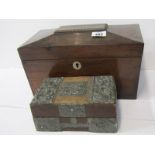 VICTORIAN TEA CADDY, mahogany triple section tea caddy, 11" width, together with Edwardian crafted