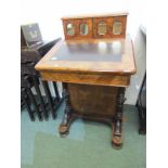 VICTORIAN BURR WALNUT DAVENPORT, unusual mirrored twin door cabinet top, 21" width