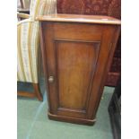 VICTORIAN MAHOGANY BEDSIDE CABINET, panelled single door with brass knop handle, 16" width