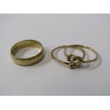 TWO GOLD RINGS, 1 being a 9ct gold band the other un-hallmarked but tests gold, combined weight