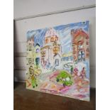 SHAUN HAYDEN, signed painting on canvas "Market Jew Street, Penzance", 24" x 24"