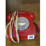 VINTAGE TELEPHONE, red cased table top telephone no 746F DFM 70A