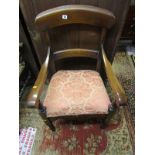 VICTORIAN CARVER CHAIR, fruitwood open arm carver with upholstered seat