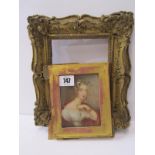 MINIATURE PORTRAIT, early 19th Century oil on ivory, "Portrait of Young Lady with red cloak", 4.5" x