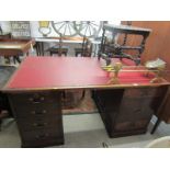 VICTORIAN DESK, large Victorian oak twin pedestal desk, with 7 graduated drawers, 60" width