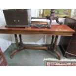 VICTORIAN MAHOGANY LIBRARY TABLE, on 4 column Arts & Crafts base, 48" width, of Pugin design