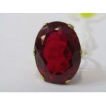 9ct YELLOW GOLD LARGE CREATED RUBY RING