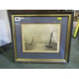 WILLIAM L. WYLLIE, signed etching, "Approaching the Schooner", 7" x 8.5"
