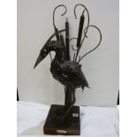 CONTEMPORARY BRONZE, "Heron among Bullrushes" by W.K. Jones, 27" height