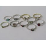 SILVER RINGS, selection of 10 silver rings including gold on silver, mostly stone set