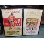 FILM POSTERS, 2 framed cinema/theatre posters "Our Very Own" and Burt Lancaster in "Come Back Little