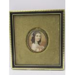 MINIATURE PORTRAIT, pinchbeck surround oval portrait of "Young Lady with pearl necklace"