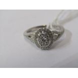 9ct WHITE GOLD DIAMOND CLUSTER RING, size M