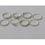SILVER RINGS, selection of 8 stone set silver rings of various sizes