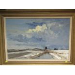 IAN HOUSTON, signed oil on board "Halvergate Marshes - Winter", 19.5" x 29.5"