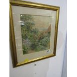 ARTHUR HOPKINS, signed watercolour "View of a Summer Garden", 10" x 8.5"