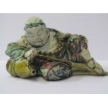 ORIENTAL CERAMICS, Chinese glazed pottery figure of Resting Traveller, 8" width