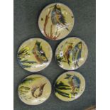 CONTINENTAL SLIPWARE, set of 5 pottery Fish design circular plates, 8.5" dia