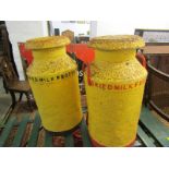 AGRICULTURAL ANTIQUES, 2 painted twin handled milk churns "Davidstow", 26" high