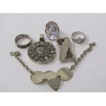 SILVER JEWELLERY, selection of silver items including 3 rings, 2 of which stone set, bracelet and