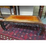 ORIENTAL FURNITURE, Chinese carved rosewood low occasional table with pierced dragon frieze, 37"