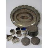 EASTERN SILVER & WHITE METAL, Eastern silver oval tray engraved "From many friends in Malaya