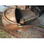 ANTIQUE METALWARE, copper swing handled coal scuttle and scoop