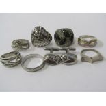 SILVER RINGS & CUFF LINKS, selection of 7 silver rings, mostly stone set and pair of cuff links