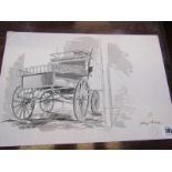 GILBEYS BRAKE, signed monochrome book illustration "Study of Cart", 9" x 11"