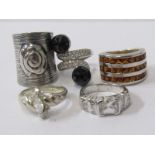 SILVER RINGS, selection of 5 silver rings, including adjustable cuff style and stone set