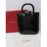 FASHION, Retro Cartier-design black patent leather ladies handbag with Cartier cloth bag and Cartier