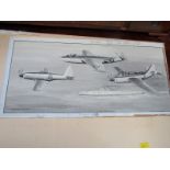 AIRCRAFT, Cavendish Morton signed 1960s watercolour book illustrations "Planes and Ship", 7.5" x 17"