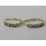 PAIR OF 9ct YELLOW GOLD TANZANITE & DIAMOND HOOP EARRINGS