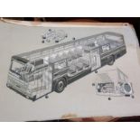 MOTORING, 1960s original watercolour illustration "Metro Scania Bus" by L. Ashwell Wood, 16" x 27"