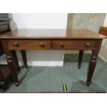 VICTORIAN MAHOGANY DESK, twin frieze drawers with tapering ribbed legs, 42" width