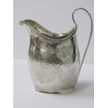 GEORGIAN SILVER CREAM JUG HELMET SHAPED, with engraved floral decoration, London 1799, 4" high, 88