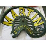 AGRICULTURAL ANTIQUES, painted cast iron agricultural implement seat "Martin, Stamford", (some