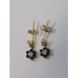 PAIR OF 9ct YELLOW GOLD SAPPHIRE & DIAMOND CLUSTER EARRINGS