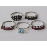 SILVER RINGS, selection of 5 silver rings, all stone set