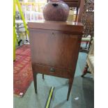 WINE CELLARETTE, mahogany lift top rectangular wine cellarette with single base drawer and brass